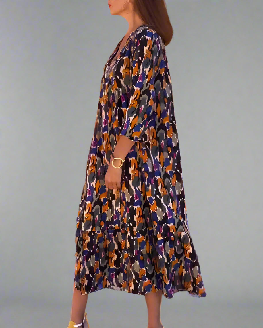 Walburga | Retro Maxikleid mit V-Ausschnitt und Eleganter Bequemlichkeit