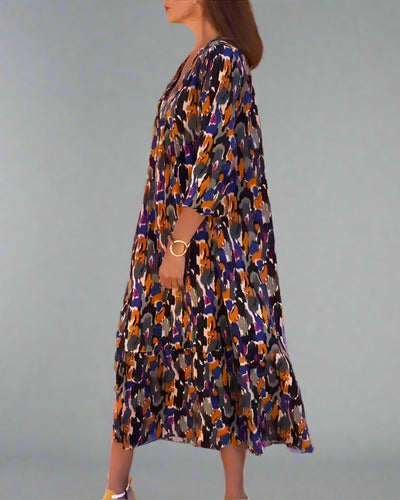 Walburga | Retro Maxikleid mit V-Ausschnitt und Eleganter Bequemlichkeit