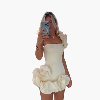 Elegantes Satin-Rüschendress für Frauen - Einseitig Schulterfrei