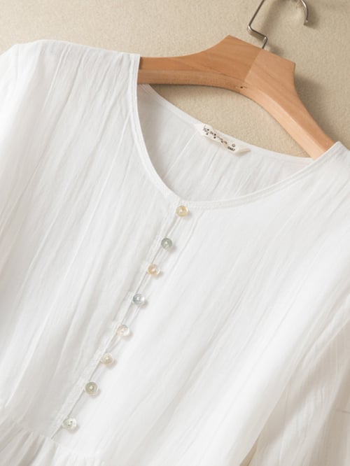 Literarisches retro-kleid für frauen, V-ausschnitt, einfarbig, mittelgroße Ärmel