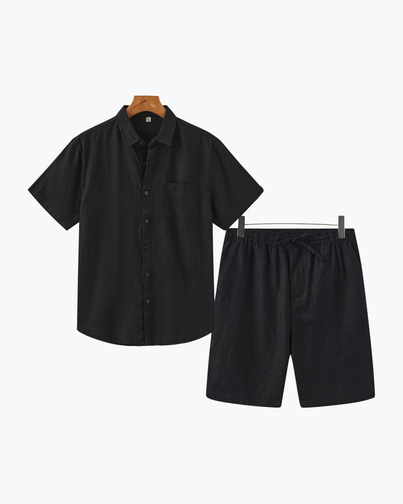 Axel | 2-teiliges Herren Sommer Leinen-Set mit Kurzarmhemd & Shorts