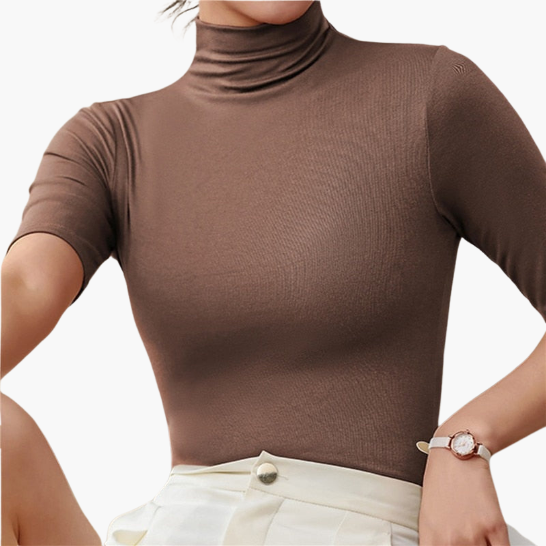 Damen Rollkragenpullover mit halbem Arm und nahtlosem Design