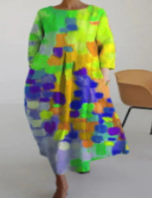 Pamela – 3D Baumwoll-Leinen-Kleid mit Halbem Ärmel