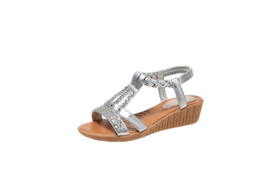 Harriet – Sommerliche Keilsandalen mit Strass und Peep-Toe
