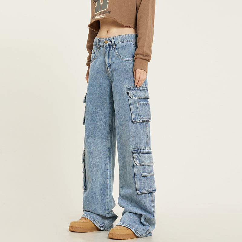 Jean – Retro Gewaschene Damen-Latzhose mit Mehreren Taschen