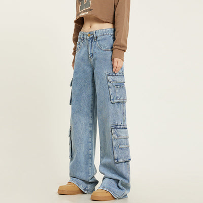 Jean – Retro Gewaschene Damen-Latzhose mit Mehreren Taschen