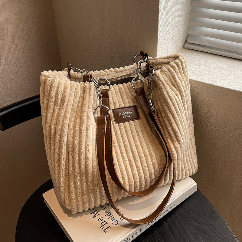 Laura – Große Kapazität Schultertasche aus Cord für Damen