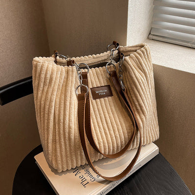 Laura – Große Kapazität Schultertasche aus Cord für Damen