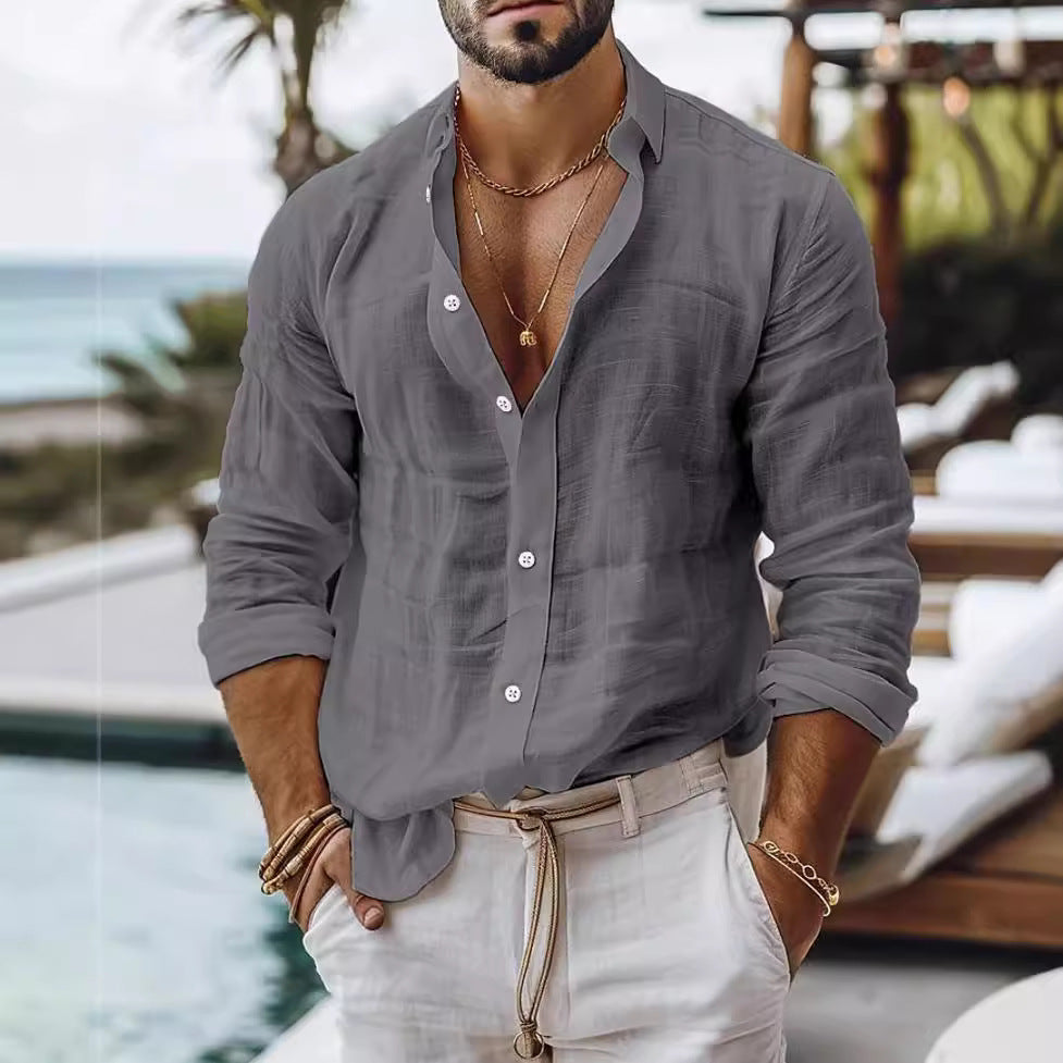 Mateo - Graues Leinenhemd mit modernem Styling