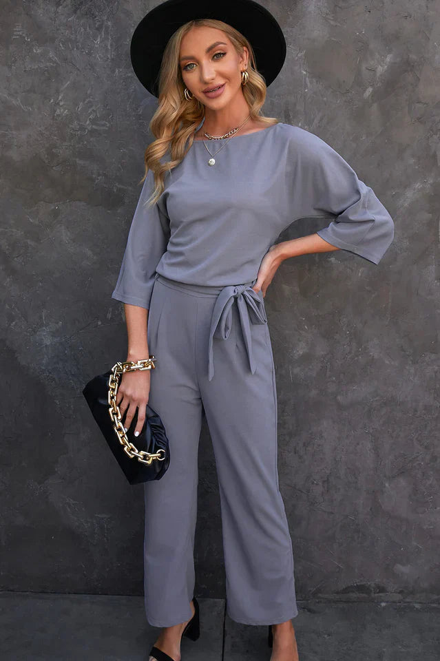 Catalina - Damen Leinen Jumpsuit – Weite Beine & Gürtel