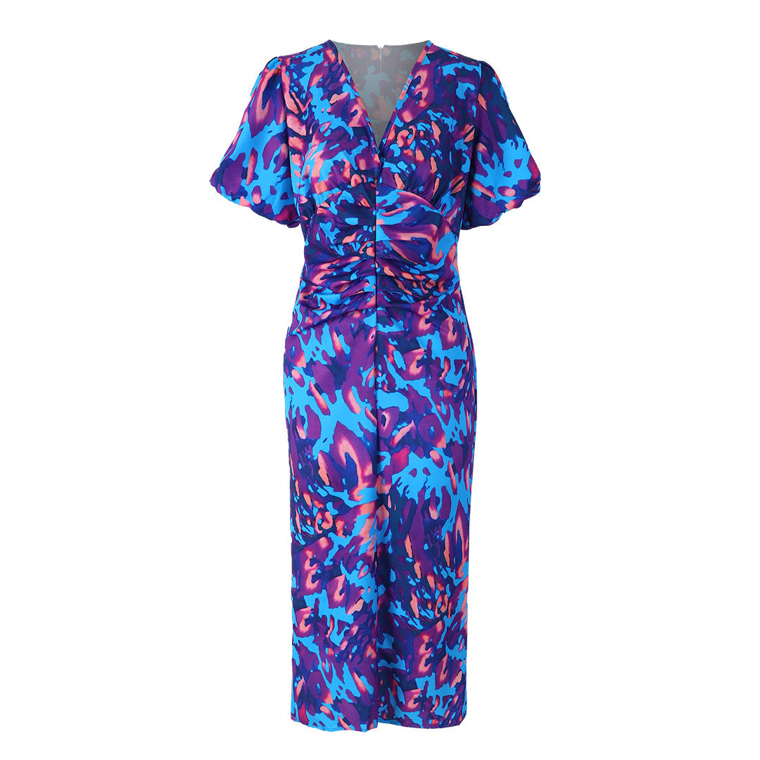 Damen Midikleid mit Puffärmeln und Animal-Print – Elegantes Sommerkleid für besondere Anlässe