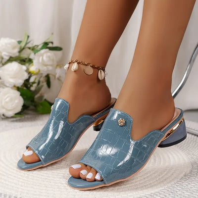Krokodil-Muster Chunky Heel Sandalen Elegante Pumps mit Offener Spitze