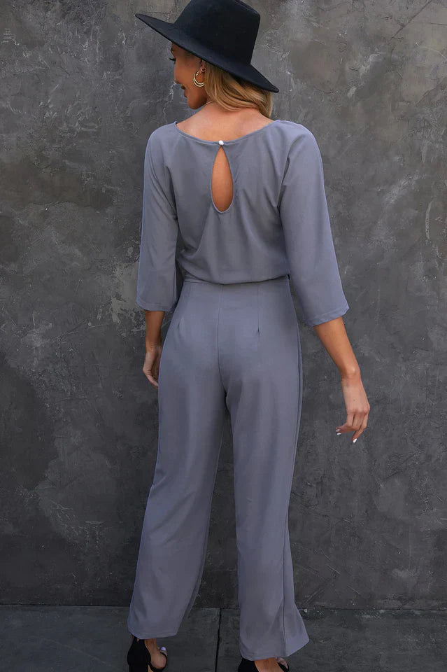 Catalina - Damen Leinen Jumpsuit – Weite Beine & Gürtel