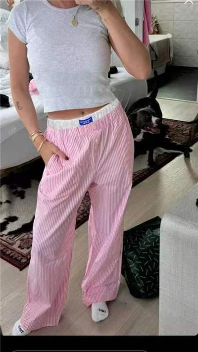 Melissa – Breite Hose mit vertikalen Streifen und elastischem Bund