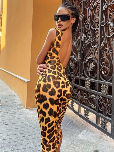 Leoparden Bodycon Kleid – Rückenfrei, Skinny Fit im Gothic-Stil