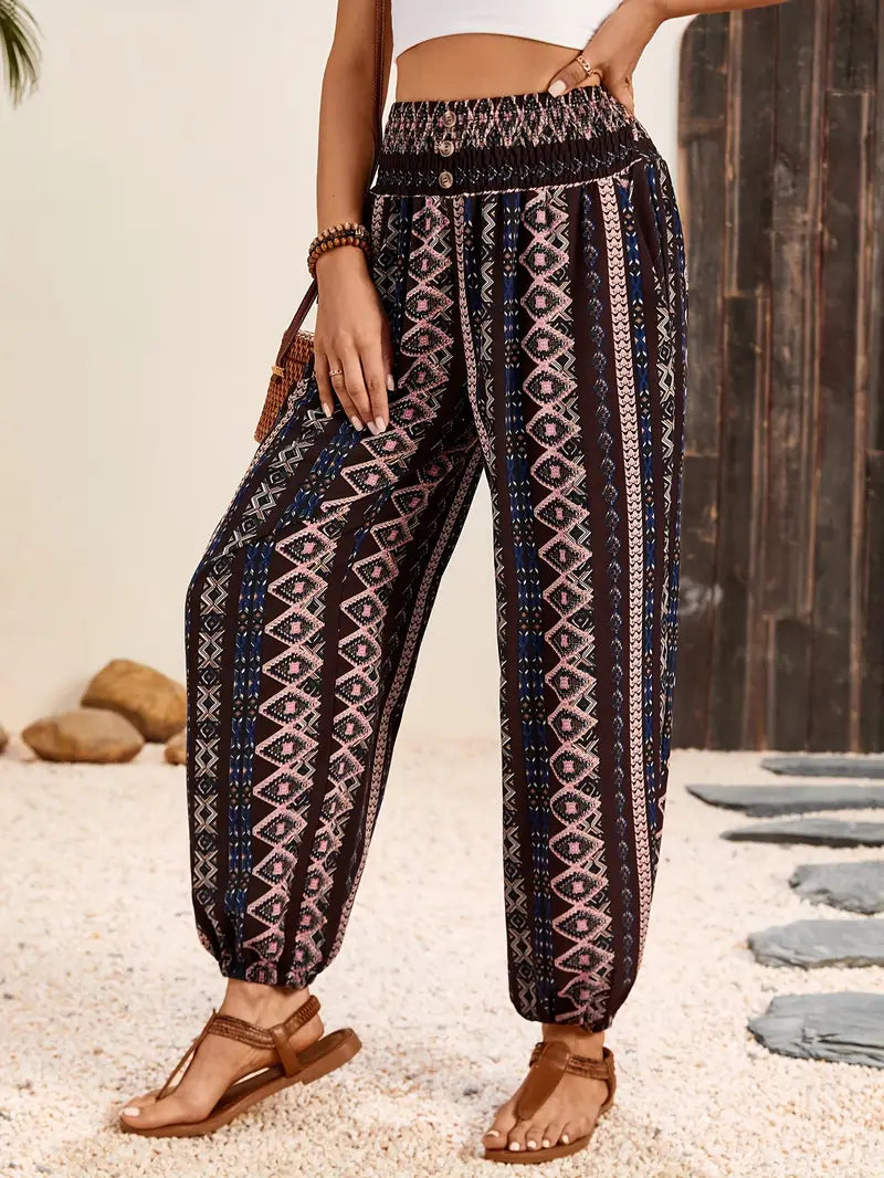 Boho-Chique Damenhose mit grafischem Druck – Solara