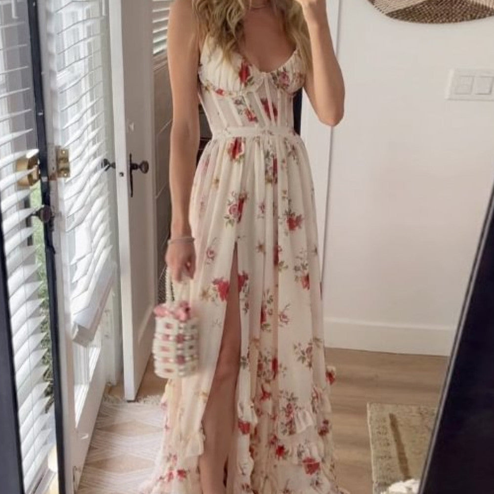 Esme – Langes Damenkleid mit Spitzenakzenten