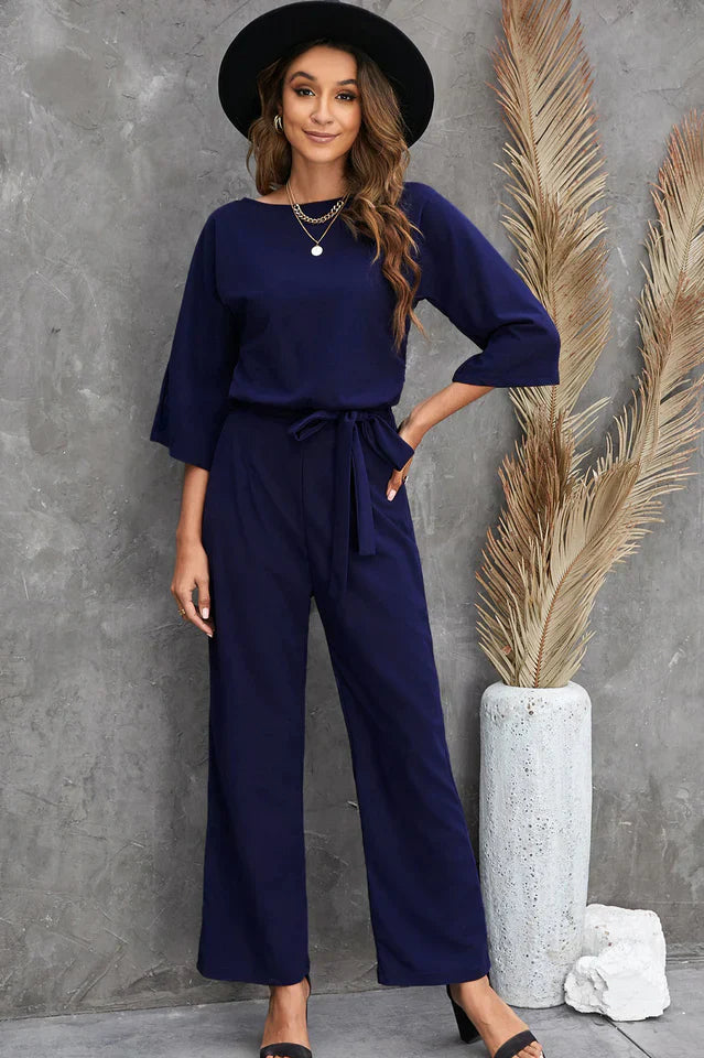 Catalina - Damen Leinen Jumpsuit – Weite Beine & Gürtel