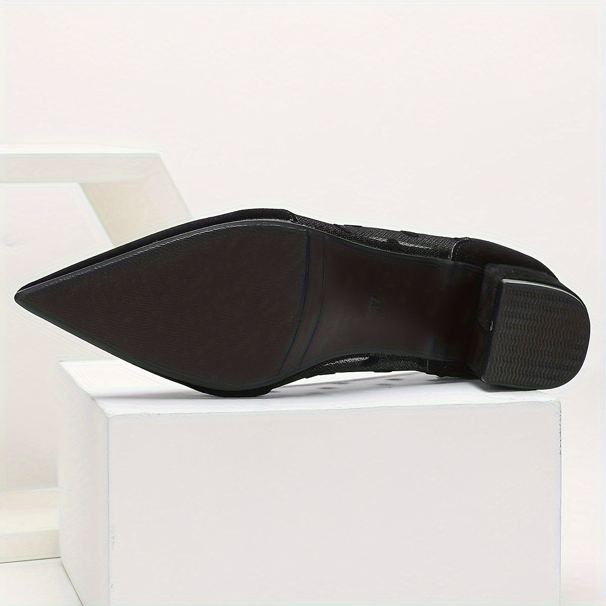 Mesh Sandalen Schwarz Atmungsaktiv Chunky Heel Slip-On für Sommer