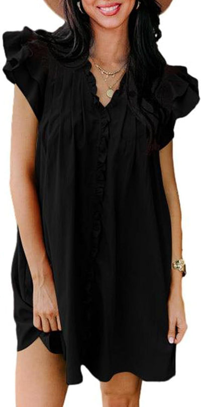 Barbara – Modisches V-Ausschnitt-Kleid mit Rüschenärmeln