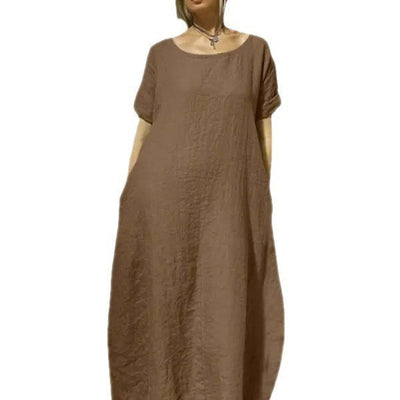Zoe – Baumwoll-Leinen Kleid mit Rundhalsausschnitt und kurzen Ärmeln