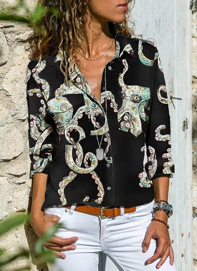 Marie – Geometrisches Damenhemd ohne Brusttasche