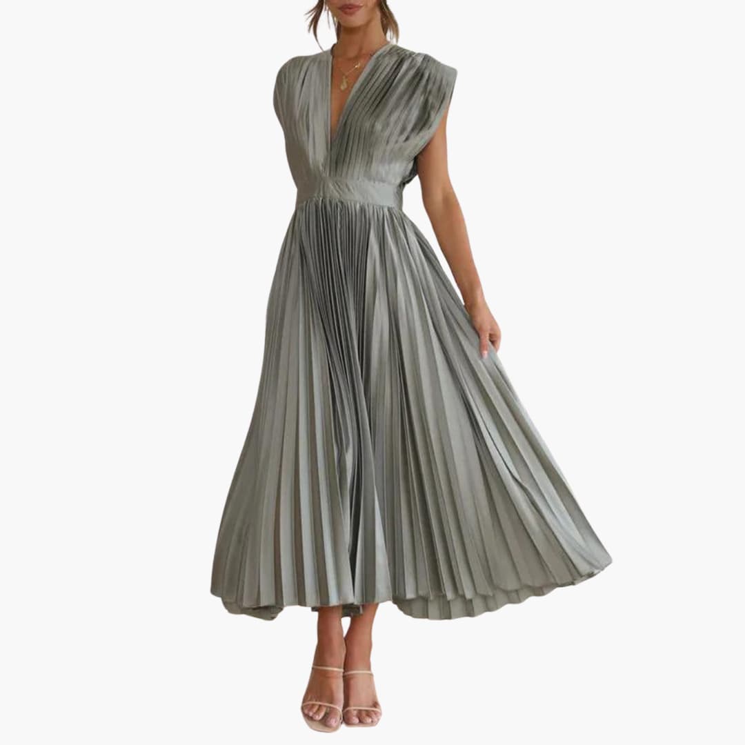 V-Ausschnitt Midi Abendkleid für Frauen - Elegante Faltenoptik
