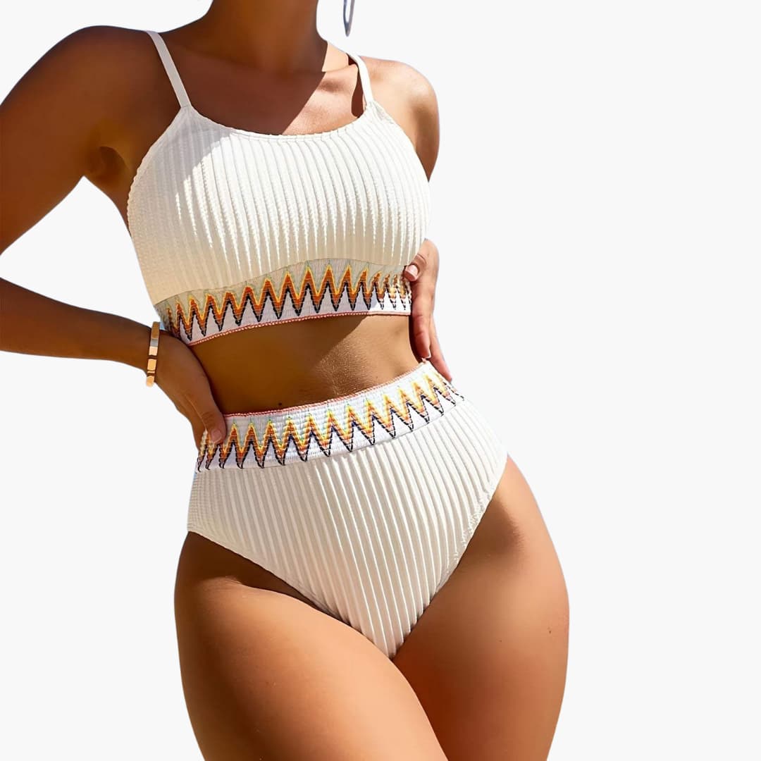 Damen-Bikini-Set mit geripptem Top und Bikinihose mit hoher Taille
