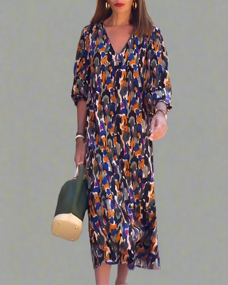 Walburga | Retro Maxikleid mit V-Ausschnitt und Eleganter Bequemlichkeit