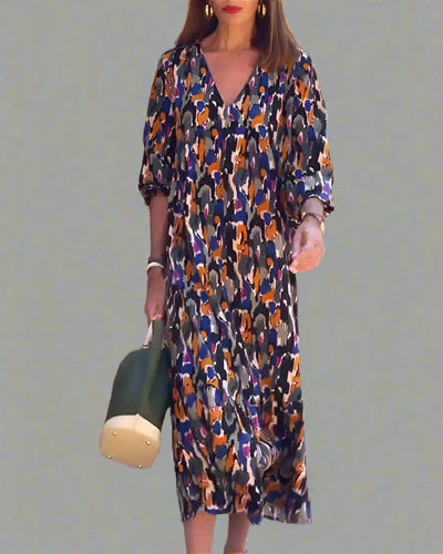 Walburga | Retro Maxikleid mit V-Ausschnitt und Eleganter Bequemlichkeit