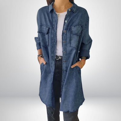 Krystyna – Stilvolle Jeansjacke Mit Langen Ärmeln und Kragen