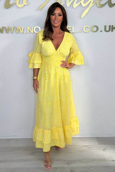 Boho Maxikleid mit Rüschenärmeln und Stickerei