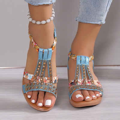 Harriet – Sommerliche Keilsandalen mit Strass und Peep-Toe