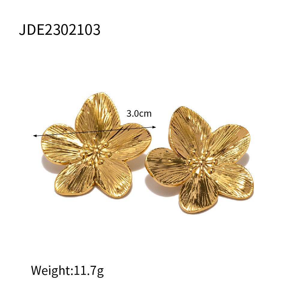 Kate – Matte Retro Gold Edelstahl Blumen Ohrstecker