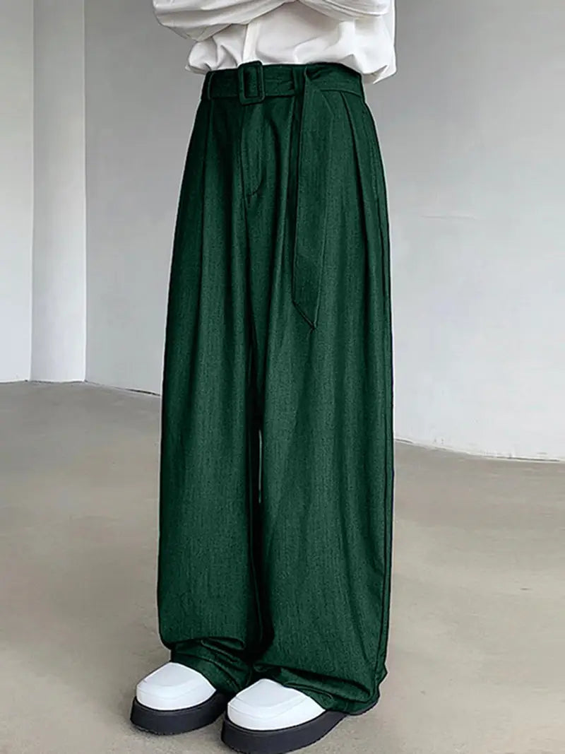 Declan - Herrenhose mit weitem Bein verstellbarer Taille mit Schnalle und Taschen