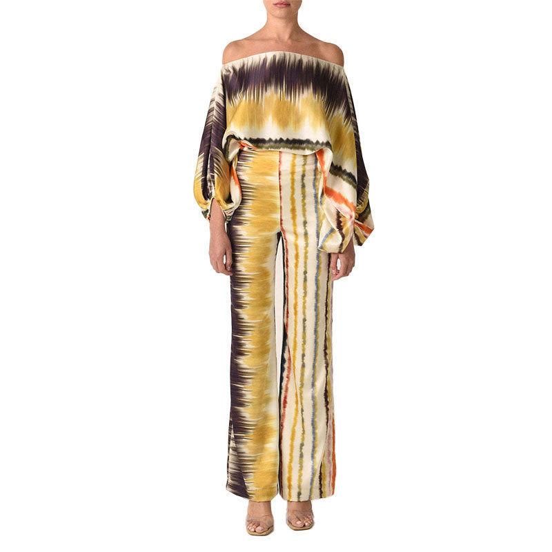 Amanda – Bedrucktes Casual Set mit Rundhals und Batwing-Ärmeln