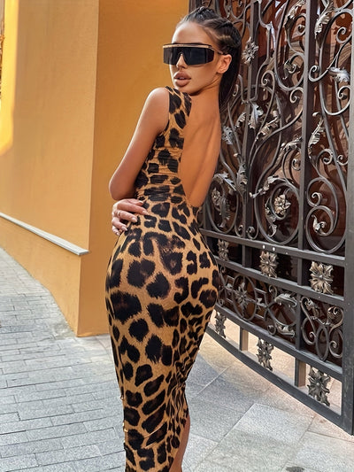 Leoparden Bodycon Kleid – Rückenfrei, Skinny Fit im Gothic-Stil