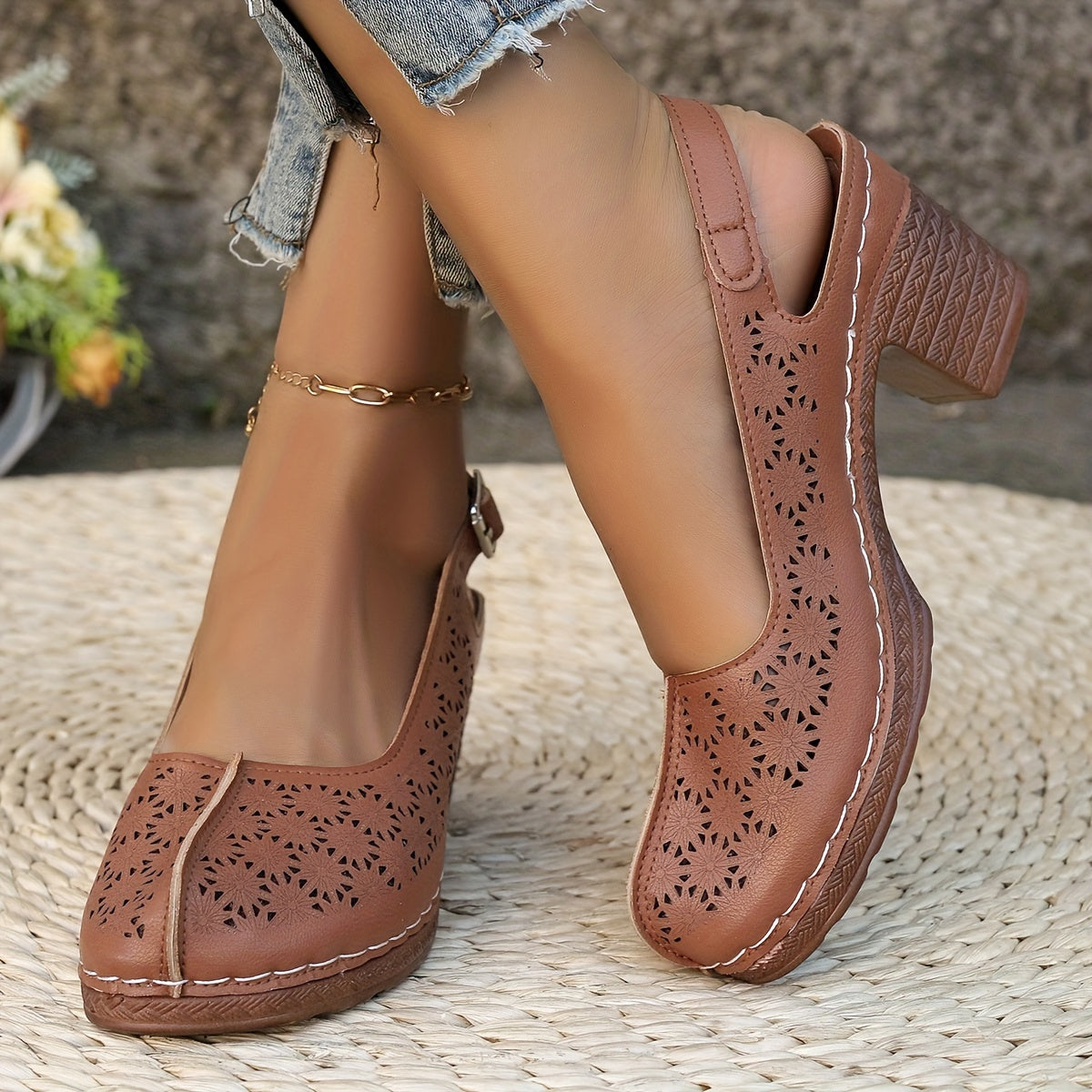 Hohe Absätze Bequeme Sommer Sandaletten mit Chunky Absatz