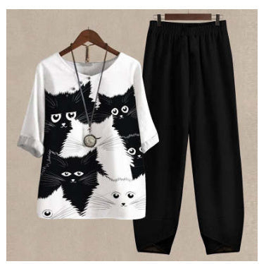 Deborah – Damen Set mit Fünf-Viertel-Ärmel und Bedrucktem Oberteil