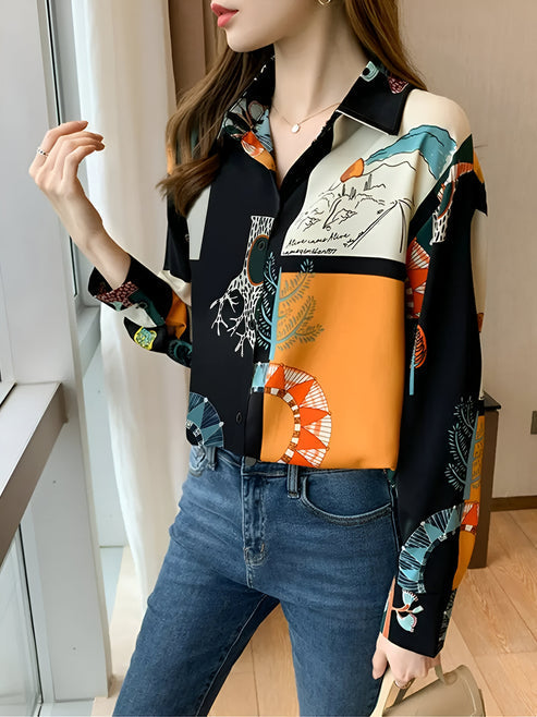 Jaslyn | vintage-inspirierte bluse mit aufdruck