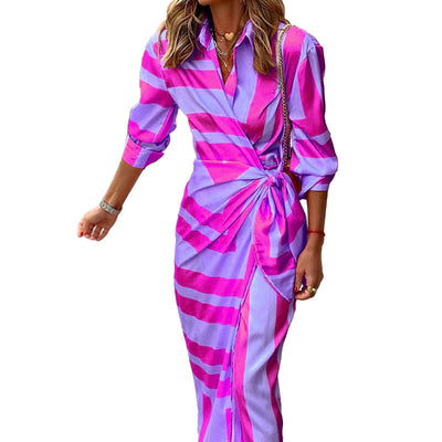 Margaret – Gestreiftes Kleid mit Kordelzug im Cardigan-Stil