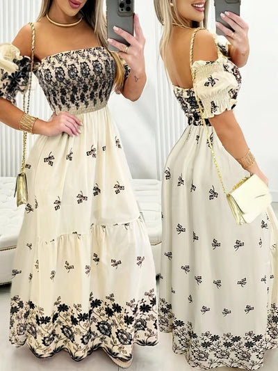 Leichtes Sommerkleid – A-Linie, Blumenmuster, feminines Swing-Kleid, lang, luftiger Polyester