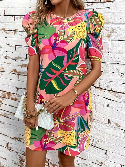 Luftiges Sommerkleid mit Print – Knielang, Puffärmel, Elegant & Bequem