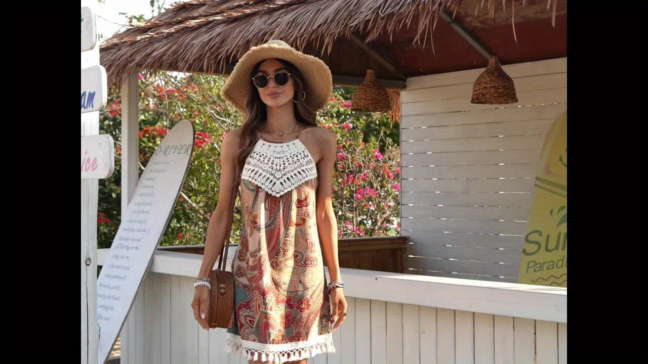 Paisley Druck Sommerkleid  Halterneck, Ärmellos, Leicht & Elegant