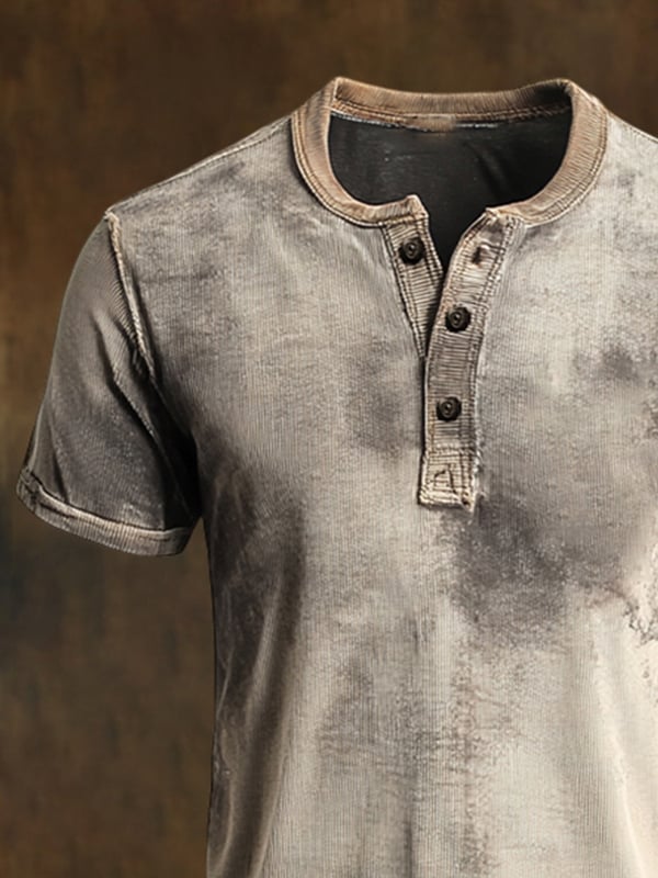 Herren Retro Klassisch Lässig Henley Kragen Kurzarm-T-Hemd