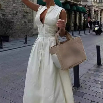 Bianca - Langes ärmelloses Kleid mit Reißverschluss vorne