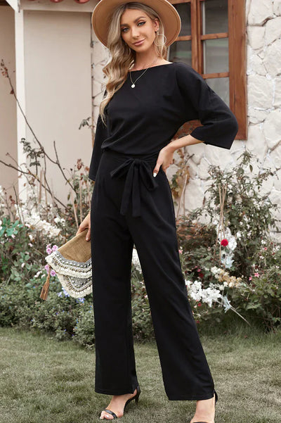 Catalina - Damen Leinen Jumpsuit – Weite Beine & Gürtel