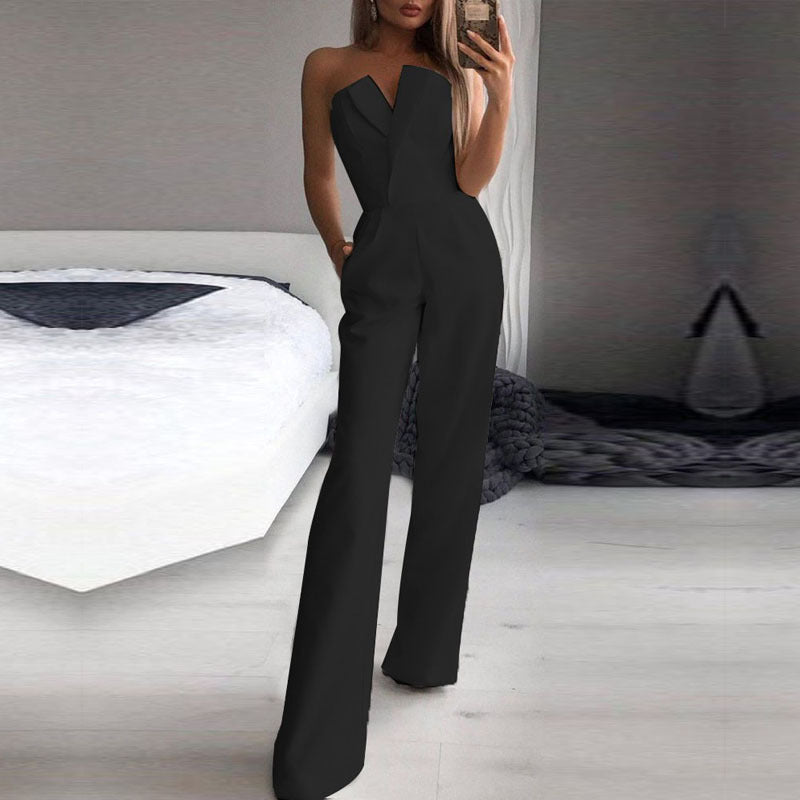 Damen Eleganter Jumpsuit mit weitem Bein und Bandeau-Ausschnitt – Perfekt für Abend, Party & Events