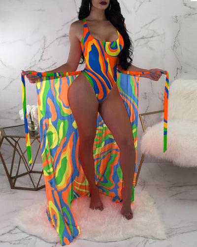 Juliet – Dreiteiliges Set mit Mesh-Oberbekleidung und Farbdruck