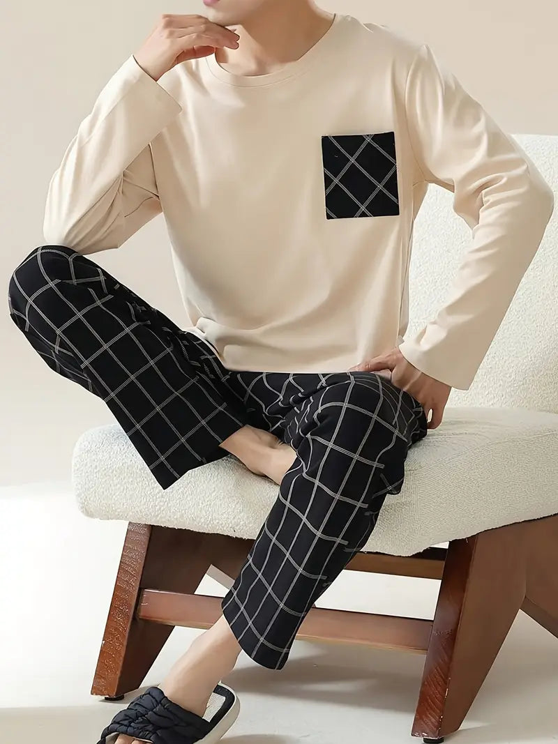 Wilder - Pyjama-Set für Herren mit Rundhalsausschnitt, langärmeligem Pullover und Hose